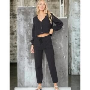 L*SPACE | Black Dune 2 Piece Lounge Set Cardigan and Pants | Medium